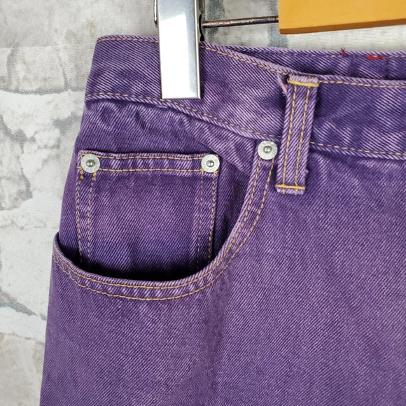 Vintage 80s Ribcage High Waist Jeans Taper Leg Cotton Purple Size  33Tag-29W - Picture 5 of 11